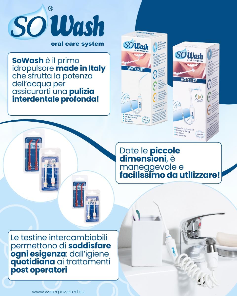 SoWash Munddusche | Waterjet | Verbindet mit dem Wasserhahn | Munddusche ohne Batterien und Strom |I