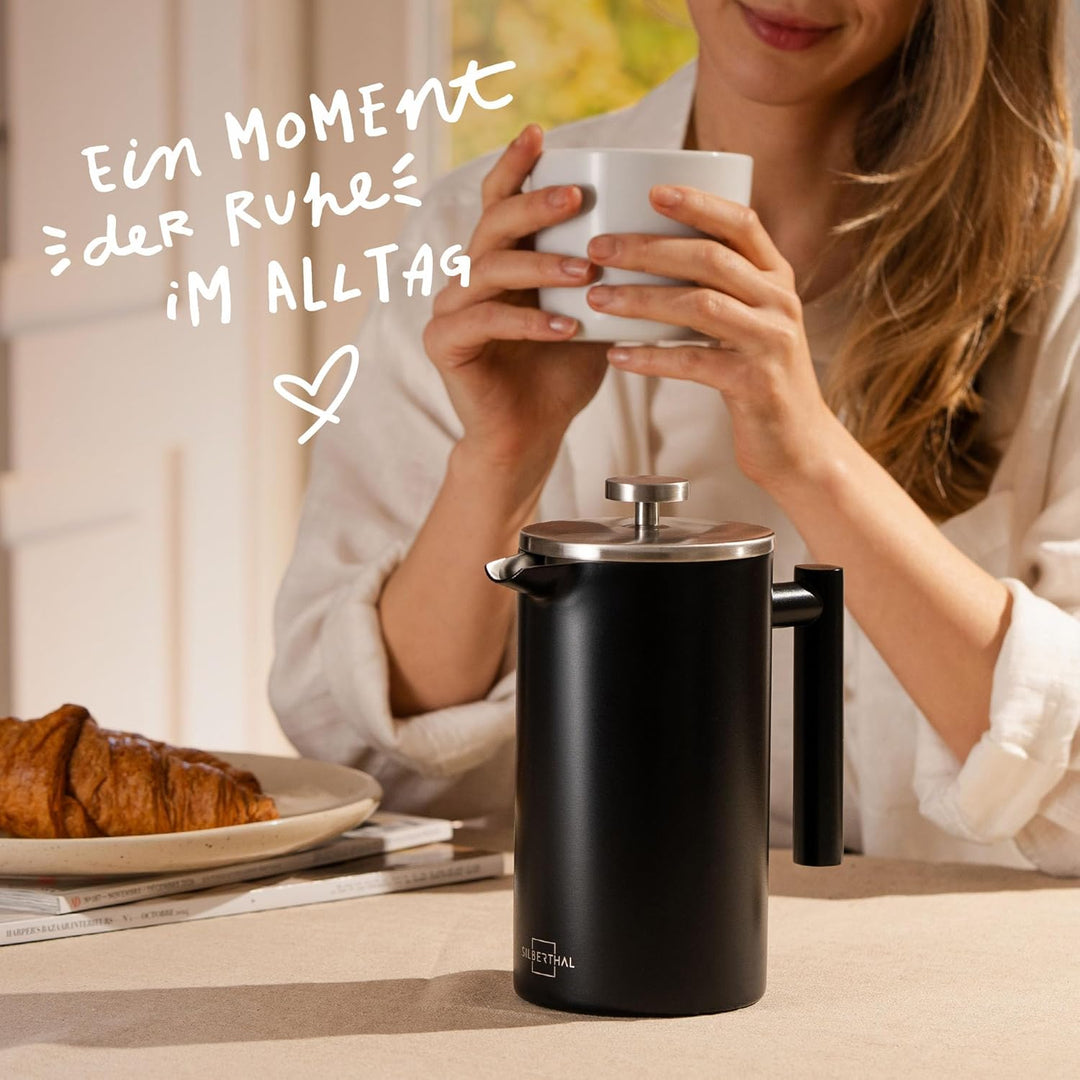 SILBERTHAL French Press Kaffeebereiter 1 Liter - Edelstahl - Doppelwandig Isolierte Kaffeepresse - f