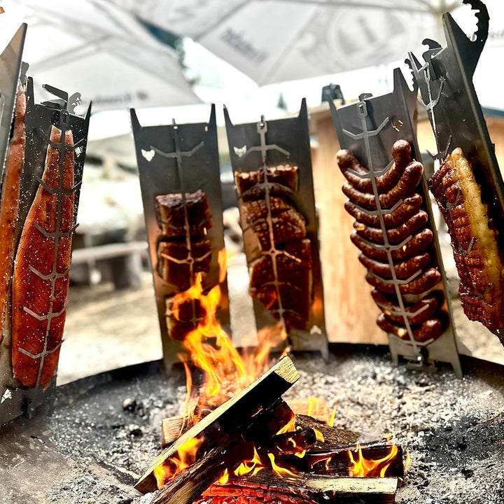 FENNEK Edelstahl Flammlachshalter für Feuerschalen & Kugelgrills | mit speziellem Spannmechanismus-