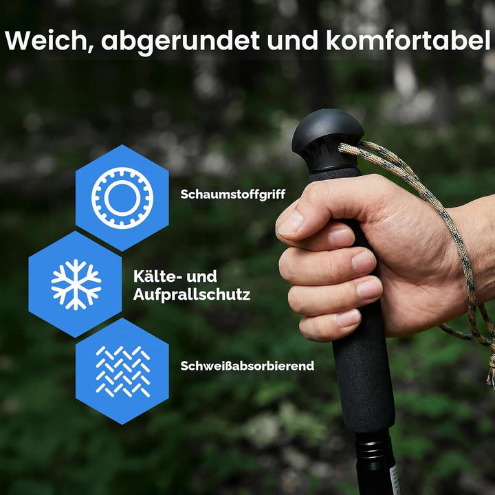 12-in-1 Wanderstöcke Survival, multifunktionale Wanderstöcke mit verstellbarem Aluminiumgriff und Me