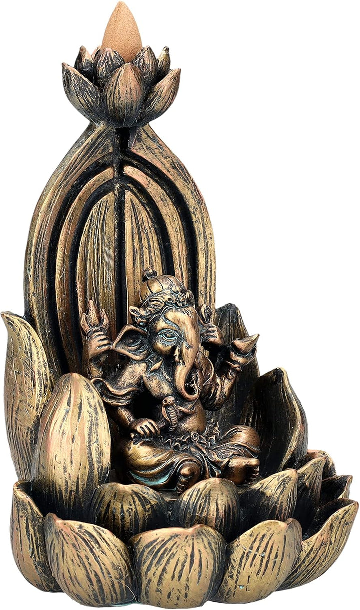 Rückfluss Räuchergefäss Buddha Ganesha auf Lotus | Backflow Wasserfall Räucherhalter