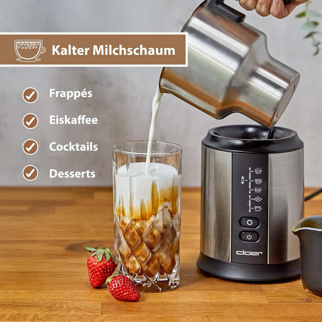Cloer 7789 Induktions-Milchaufschäumer, für bis zu 450 ml, kalter oder warmer Milchschaum, heisse Sc
