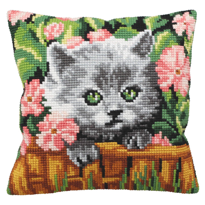 Collection d'Art Minou - Cat Kreuzstichkissen, Baumwolle, Mehrfarbig, 40x40cm, Minou