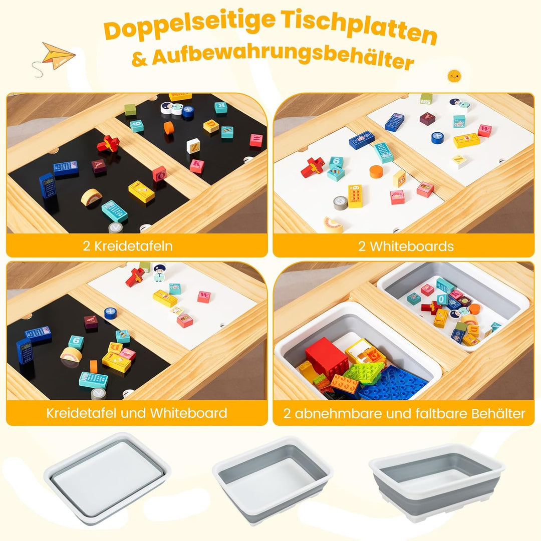 COSTWAY 6 in 1 Kinder Spieltisch, sensorisch Tisch mit doppelseitigen Tischplatte & 2 faltbaren Behä