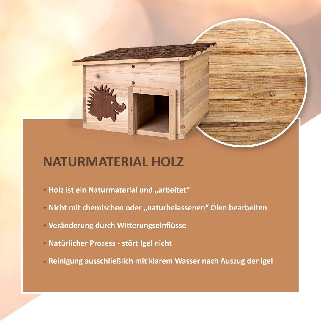 Igelhaus mit Boden aus Holz 37 x 37 x 18 cm - Igelhotel mit Labyrintheingang – Igelfutter Haus Igelh