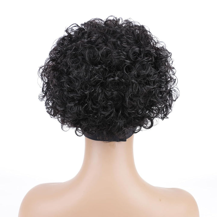 Huarisi Short Curly Pixie Cut Wigs for Women Glueless Human Hair Black Headband Bob Wig None Lace We