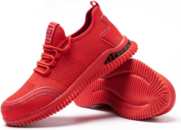 Sicherheitsschuhe Herren Damen S3 Leicht Sommer Arbeitsschuhe Schutzschuhe mit Stahlkappe, 46 EU Rot
