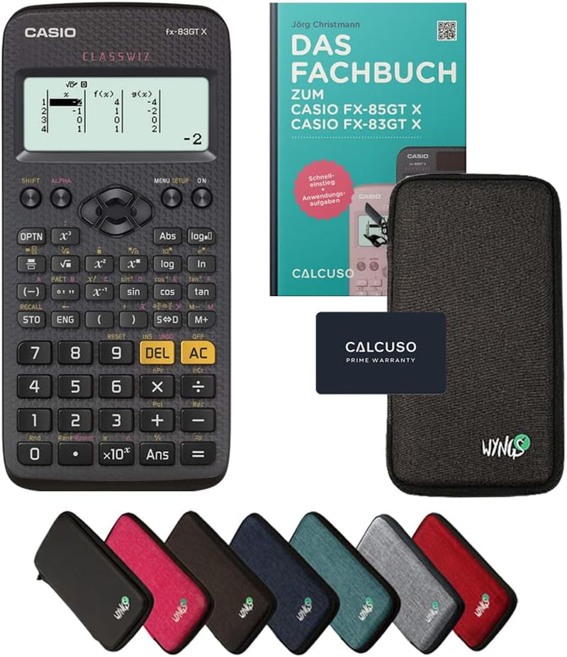 CALCUSO Standardpaket: Casio FX-83GT X technisch-wissenschaftlicher Taschenrechner + WYNGS Schutztas