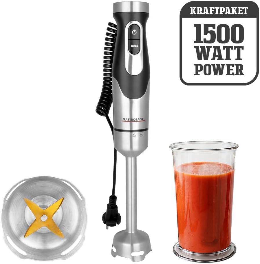 Stabmixer 1500W Edelstahl mit 20 Geschwindigkeitsstufen & Turbo, 1800W Lockpower, Pürierstab mit Spi