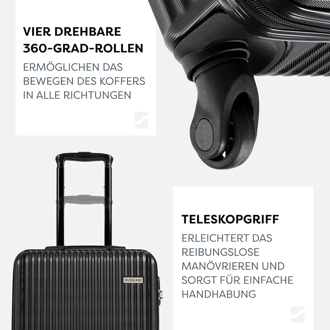 Kabinenkoffer 55x39x20 cm, 36 l, Reisekoffer Handgepäck, Hartschale aus ABS, Vier 360°-Spinner-Rolle