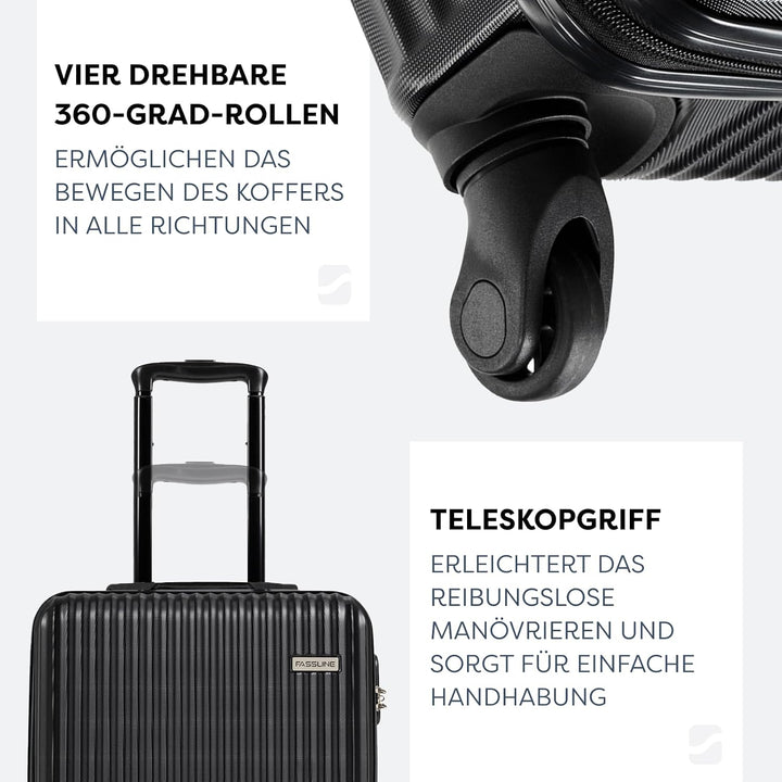 Kabinenkoffer 55x39x20 cm, 36 l, Reisekoffer Handgepäck, Hartschale aus ABS, Vier 360°-Spinner-Rolle