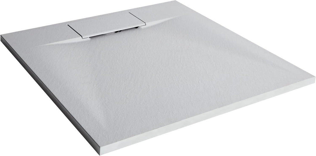 SMC Duschwanne mit Ablaufrinne 90x90 cm Steinoptik grau 3 cm hoch Azzuro
