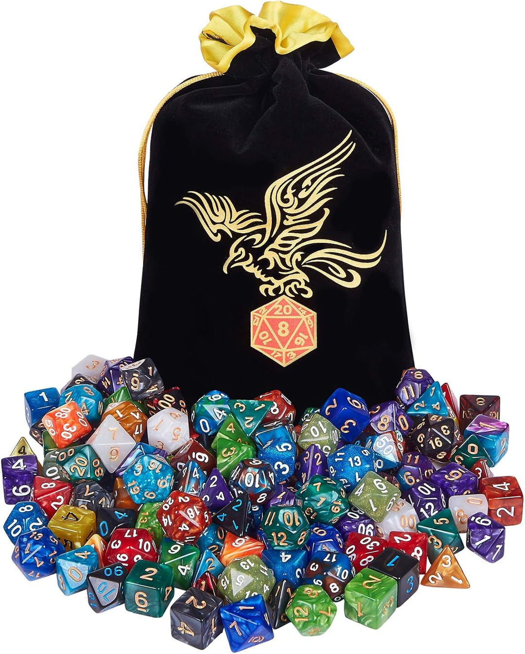 QMAY DND Würfel Set, 140PCS Vieleck Spiel Würfel, 20 Farben Doppel-Farben DND Würfel Rollenspiele Wü