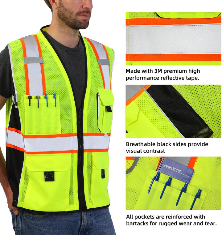 Dib Safety Reflektierende Warnweste mit Netztaschen, Reissverschluss mit 3M-Klebeband. S Gelb, S Gel