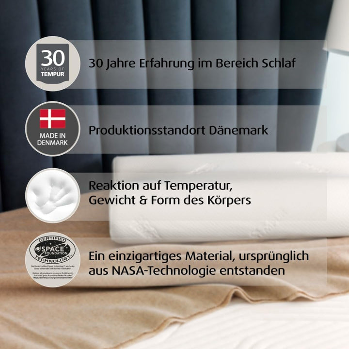 TEMPUR Kissen Set mit Füllung und Bezug, Original Kopfkissen Grösse L mit Jersey-Kissenbezug (beige)