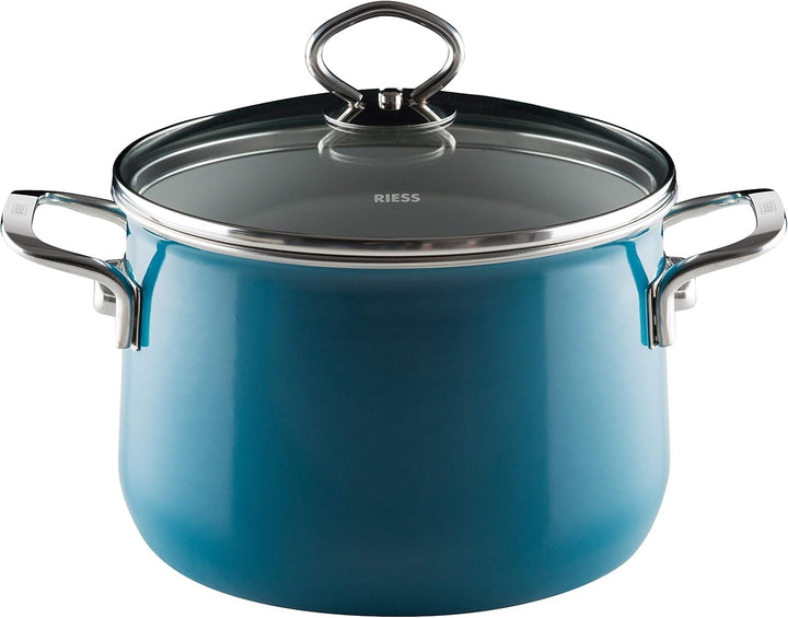 Riess, 0558-010, Emaille-Set 5-teilig, NOUVELLE, AQUAMARIN EXTRA STARK, bestehend aus: Fleischtopf m