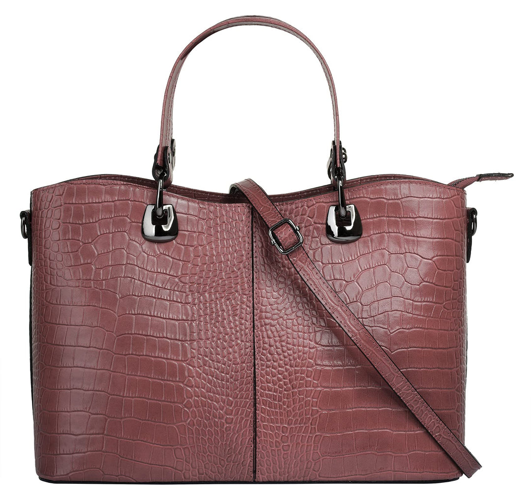 Handtasche Echt Leder Damen Made in Italy, Smartphonefach, Damenhandtasche im Kroko-Design, Umhänget