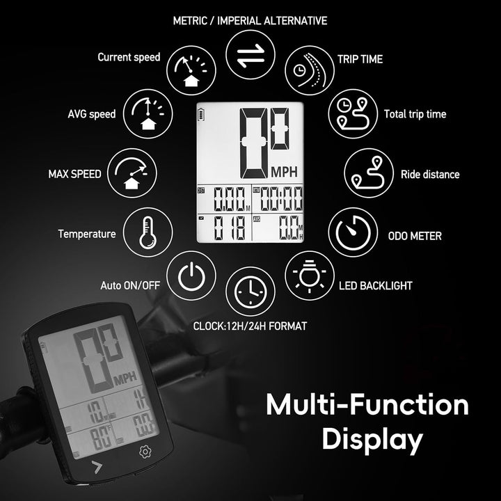 Fahrradcomputer Kabellos, Multifunktional Fahrradtacho Kilometerzähler mit 3,0 Zoll HD LCD Bildschir
