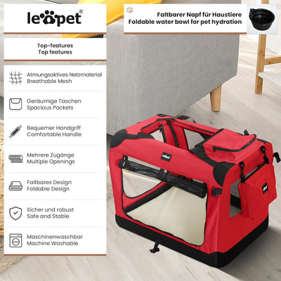 Leopet® Hundebox - Faltbar, Grosse/Kleine Hunde, Stoff, mit Napf, für Zuhause, Auto - Transportbox,