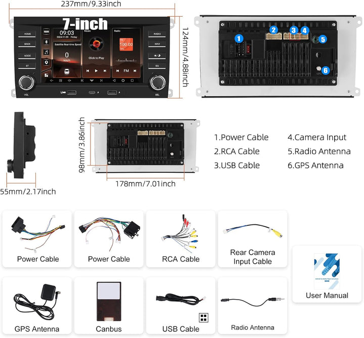 CAMECHO 2+64G 7 Zoll Android 13 Navi Autoradio für Porsche Cayenne 2005–2009, HD Bluetooth Radio mit