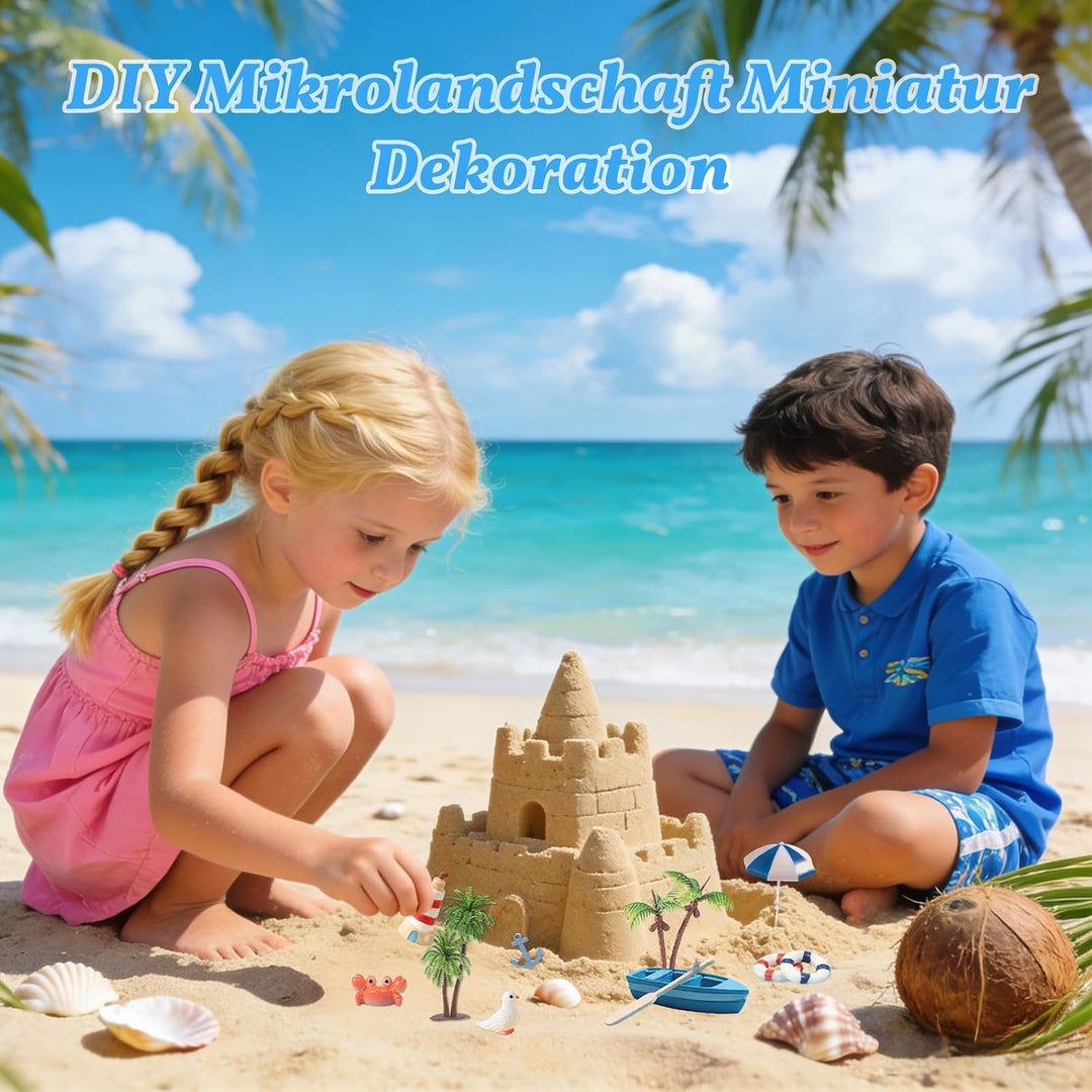21 Stück Strand-Mikrolandschaft Miniatur Dekoration mit Mini LiegestüHlen Palmen Sonnenschirmen Couc