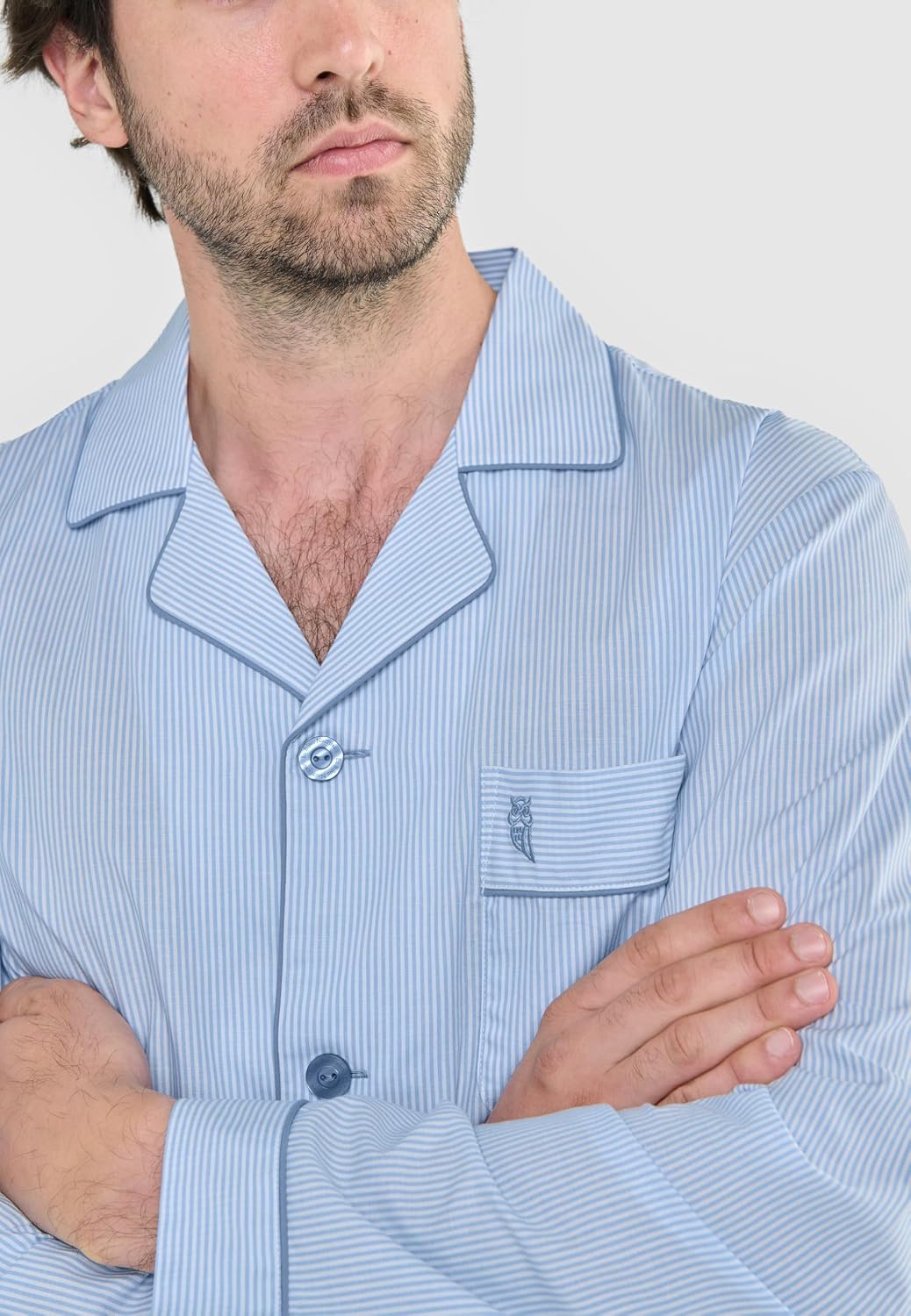 El Búho Nocturno Schlafanzug Herren Lang Baumwolle Pyjama Für Herren Klassisch Revers Knopfjacke Kar