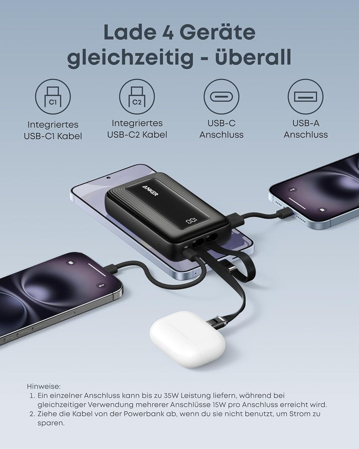 Anker Zolo Powerbank (2025 Upgrade), 45W Schnellladung, 20000mAh Akku-Pack, Zwei integrierte USB-C K