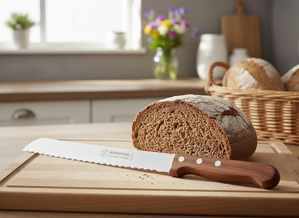 Marsvogel Brotmesser 2,0 mm Rückenstärke mit Welle Made in Solingen Bubinga Bubinga Braun