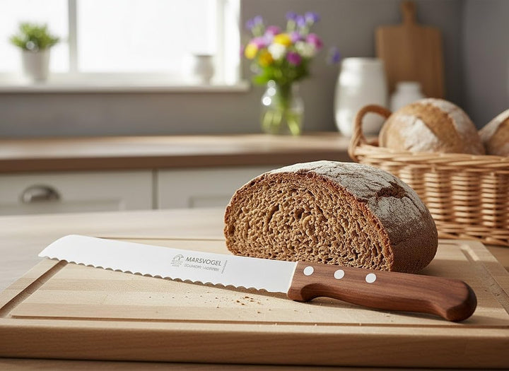 Marsvogel Brotmesser 2,0 mm Rückenstärke mit Welle Made in Solingen Bubinga Bubinga Braun