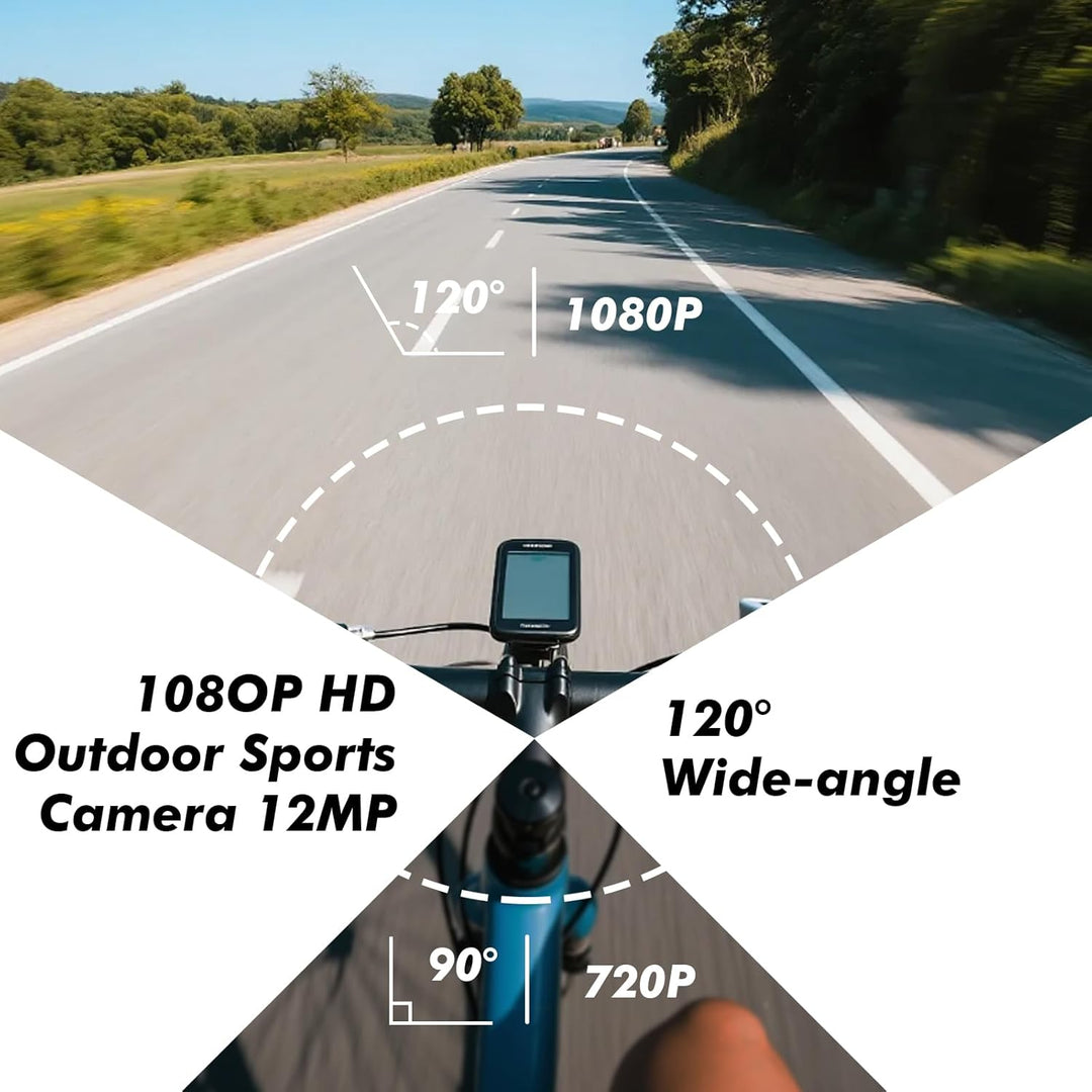 1080P HD Action Cam, 120° Weitwinkel Helmkamera, IP66 Dashcam Fahrrad mit 64GB Speicherkarte & 1000m