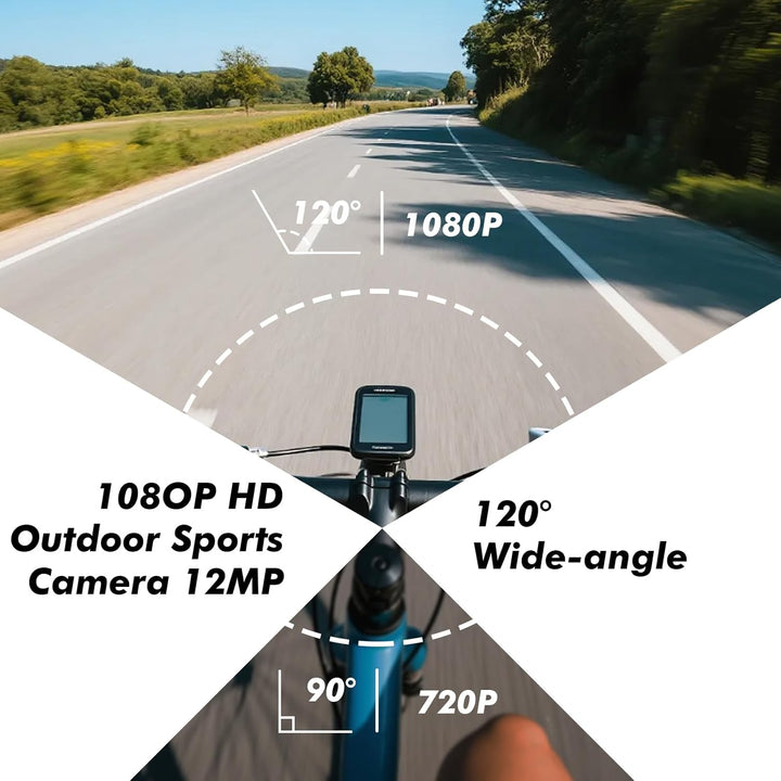 1080P HD Action Cam, 120° Weitwinkel Helmkamera, IP66 Dashcam Fahrrad mit 64GB Speicherkarte & 1000m