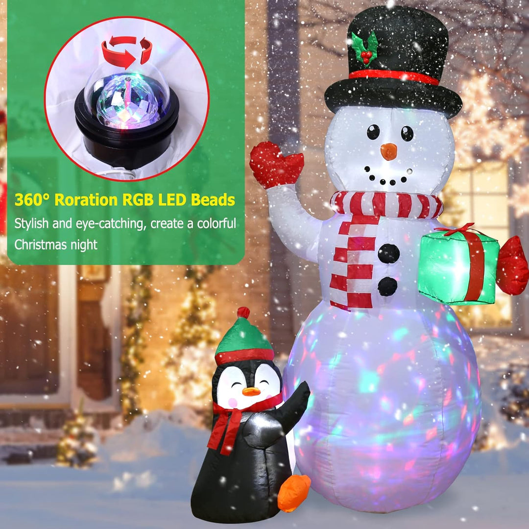 Quntis 2,4m Aufblasbare Weihnachtsdeko Schneemann mit 3 bunten drehbaren LEDs und Gebläse, IP44 LED