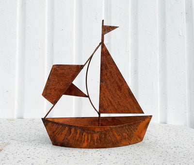 STEINFIGURENWELT GIEBEN Edelrost Schiff zum Bepflanzen 30x27cm Rost Blumentopf Segelschiff Boot Edel