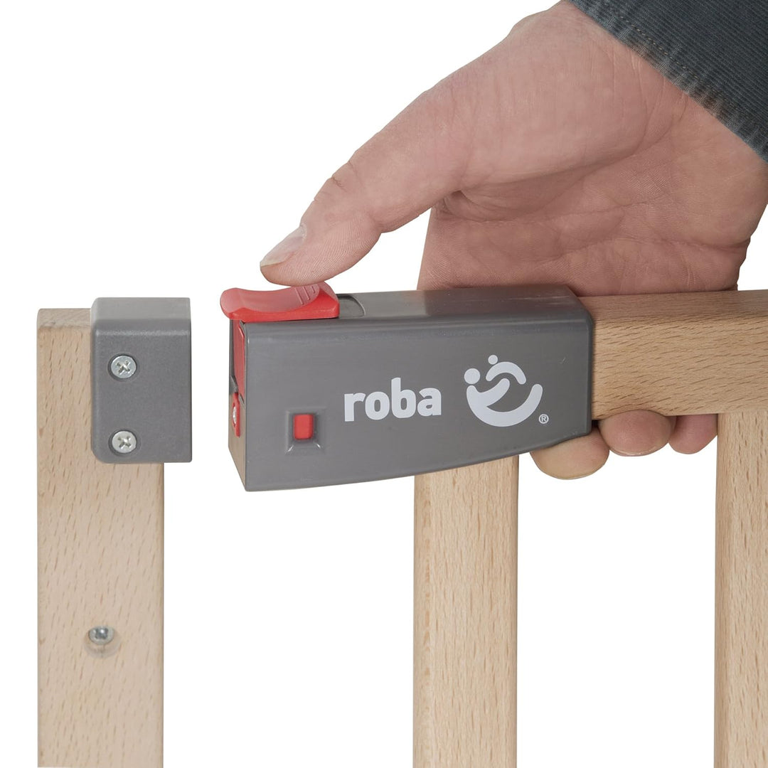 roba Türschutzgitter Safety Up - Verstellbreite 70 - 118,5 cm - Schutzgitter aus Holz mit Ampelfunkt