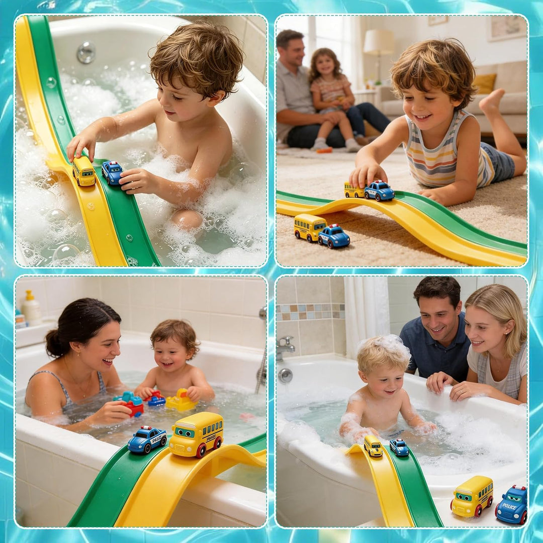 Badespielzeug Baby, Flexible Kugelbahn Badespielzeug mit 2 Autos Badespielzeug Saugnäpfe, Badewannen