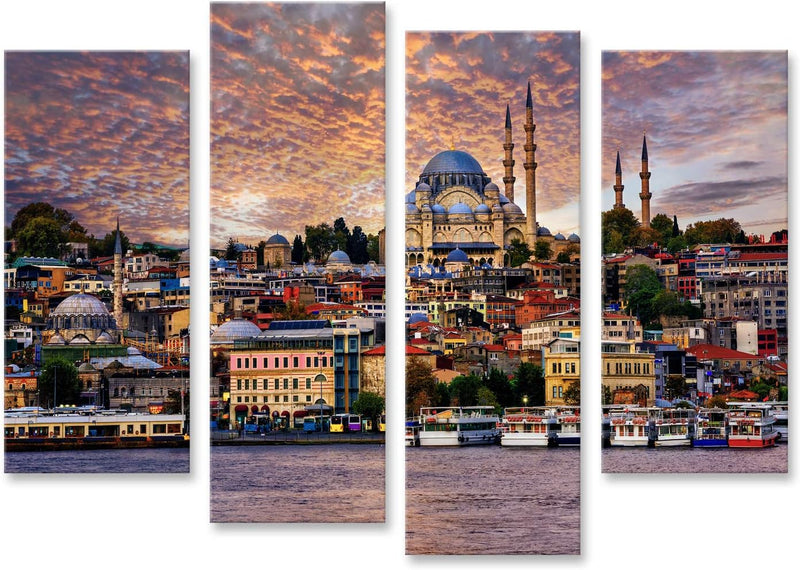 Bild auf Leinwand Goldenes Horn Und Die Altstadt Von Istanbul Auf Dramatischem Sonnenuntergang Türke