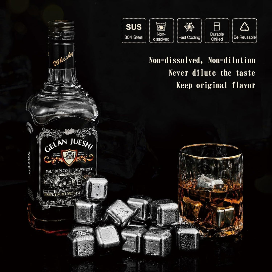 16 Stück Eiswürfel Aus Edelstahl Wiederverwendbare Whisky Steine Ice Cubes Set, Whiskysteine, Wein K