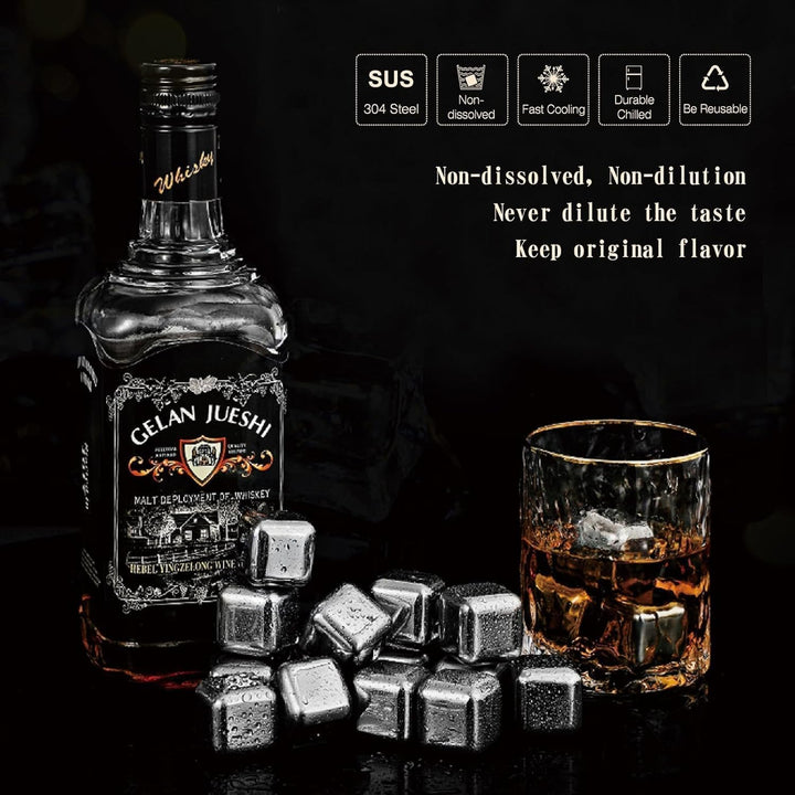16 Stück Eiswürfel Aus Edelstahl Wiederverwendbare Whisky Steine Ice Cubes Set, Whiskysteine, Wein K