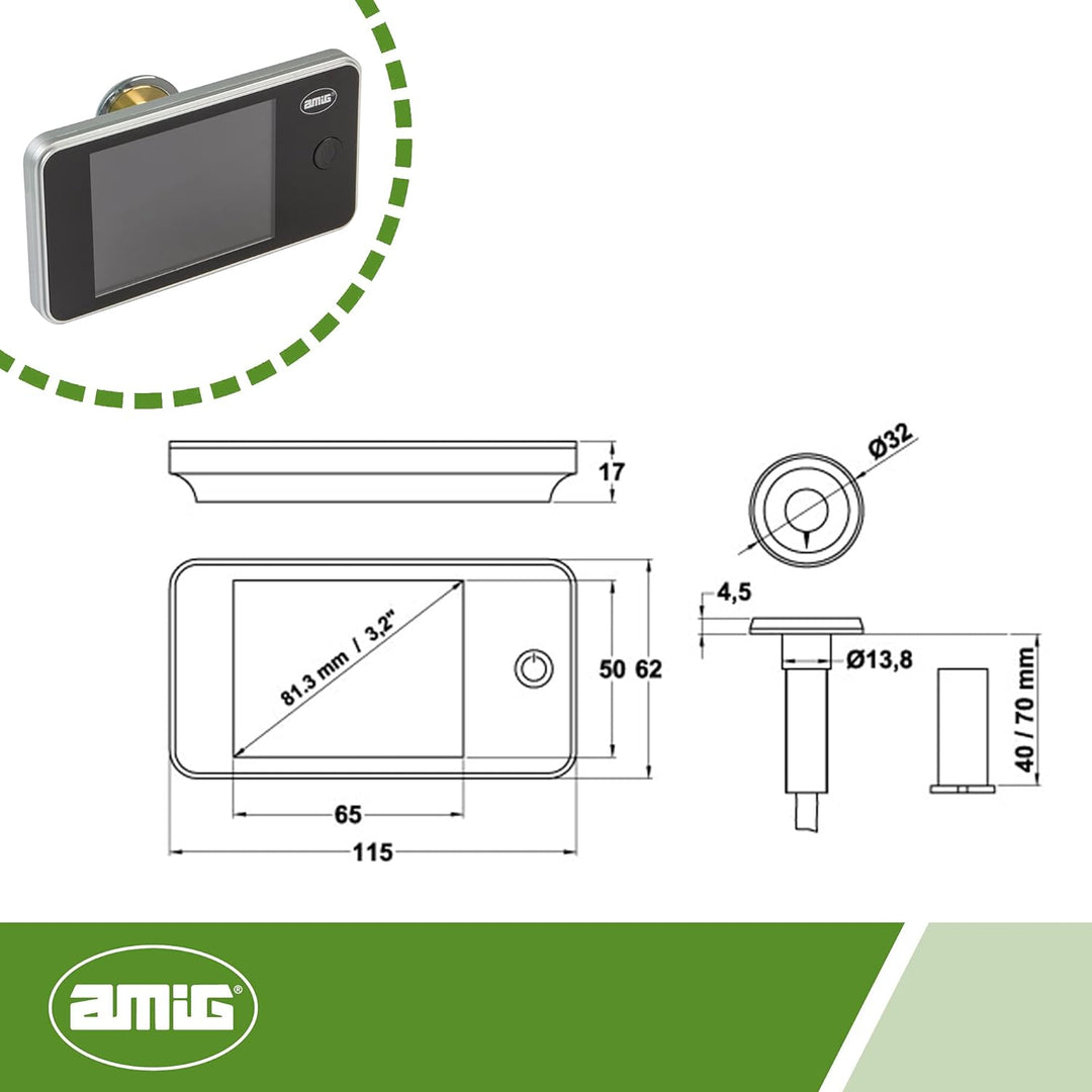 Amig - Digitaler Türspion mit 3,2'' LCD-Display DWR 3.2 HD | Video-Kamera-Spion | Einfache Installat