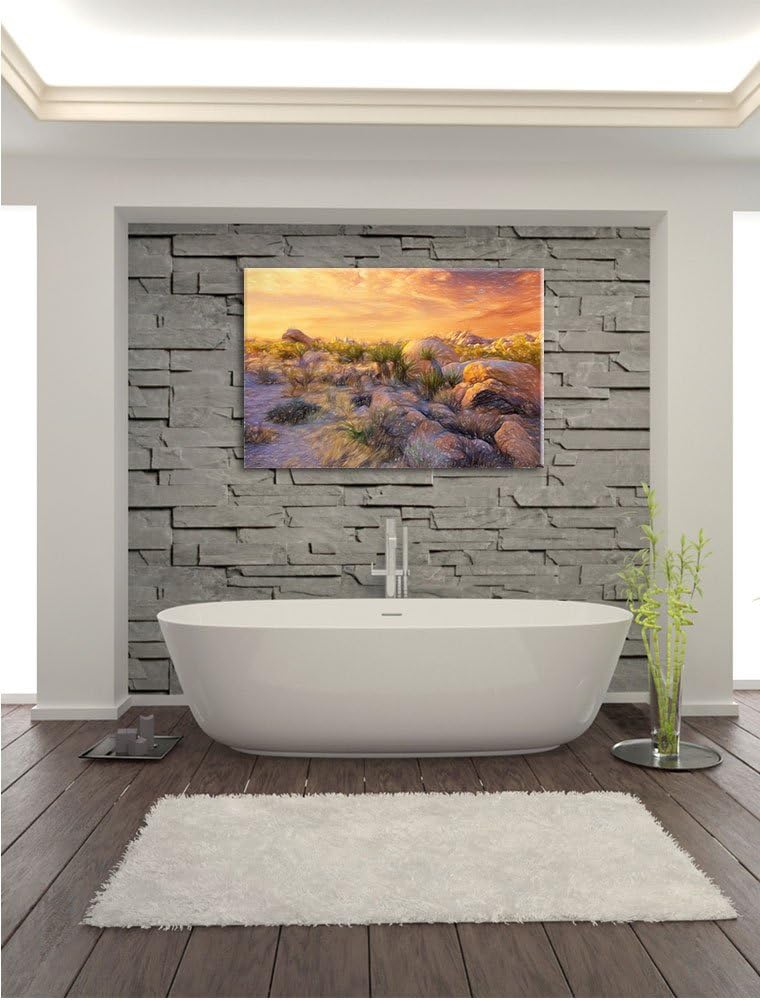 Pixxprint Joshua Wüste im Sonnenuntergang Kunst Buntstift Effekt, Format: 100x70 auf Leinwand, XXL r