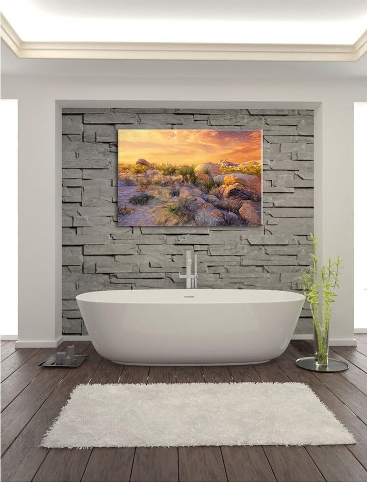 Pixxprint Joshua Wüste im Sonnenuntergang Kunst Buntstift Effekt, Format: 100x70 auf Leinwand, XXL r