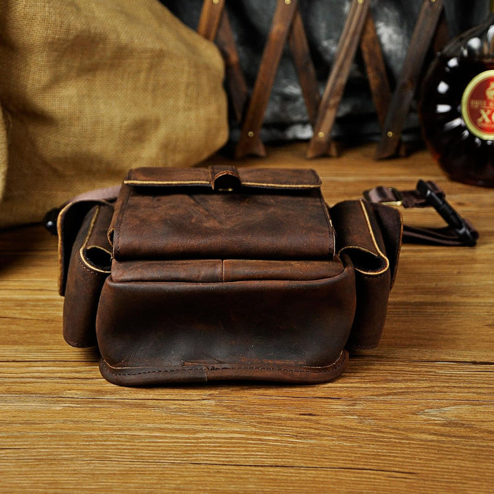 Le'aokuu Herren Echtes Leder Hüfttasche Gürteltasche Bauchtasche Reissverschluss Motorrad Messenger