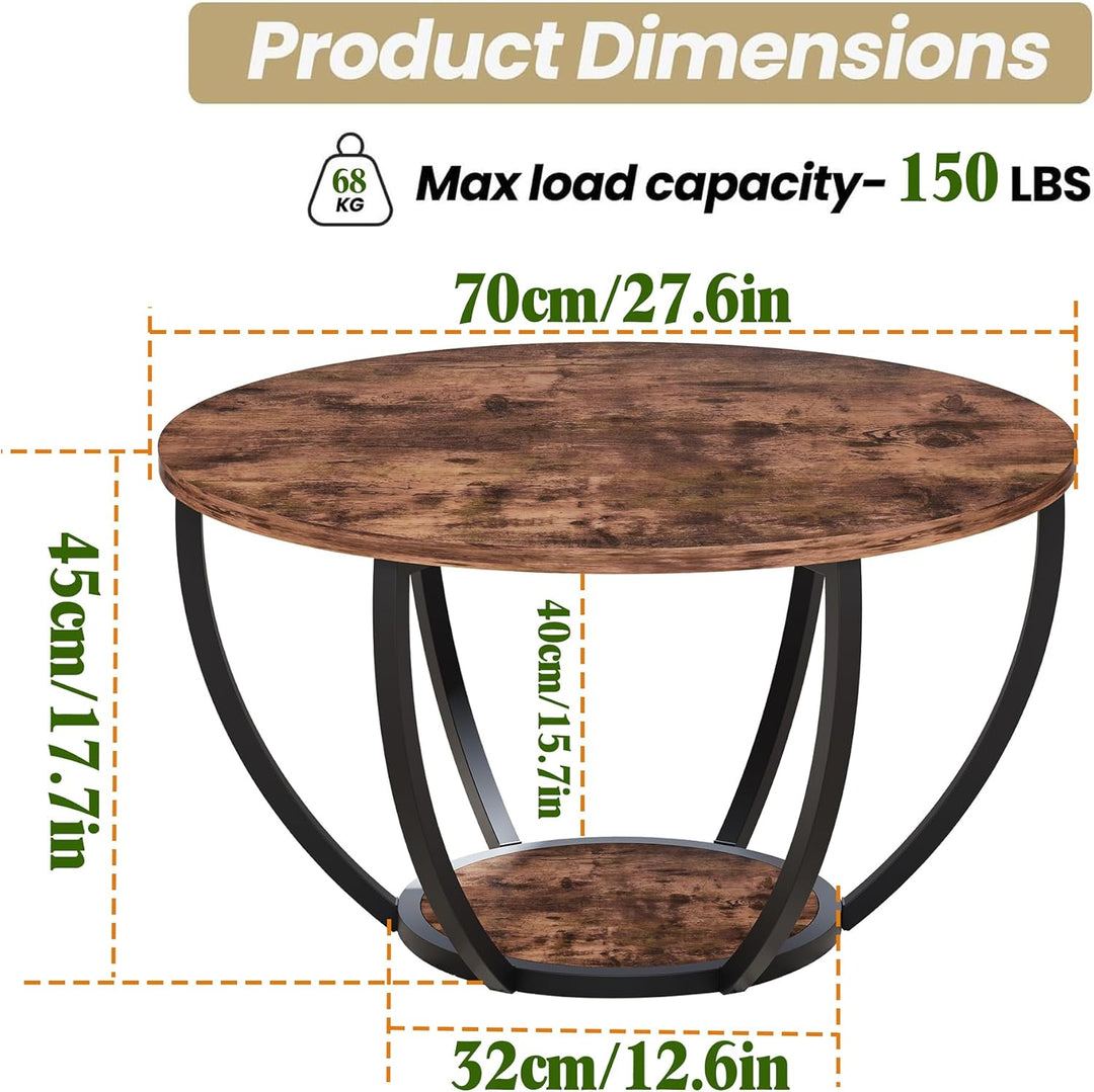 HOMERECOMMEND Round Coffee Table,Couchtisch Rund,2 stufiger Couchtisch mit Lagerung Regale,Wohnzimme