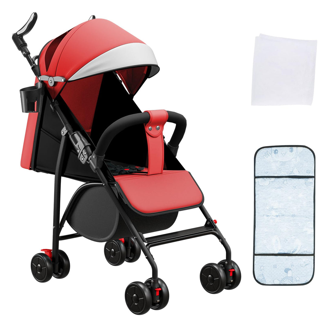 Kinderbuggy, Kinderwagen Zusammenklappbar, Reise-Kinderwagen mit Wattepads und Moskitonetzen (rouge-