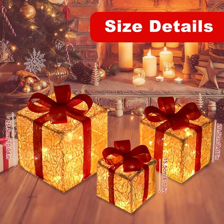 Mineup 3PCS LED Geschenkboxen, Weihnachtsdeko Mit Timer, 8 Modi Weihnachts Dekoboxen, Beleuchte Weih