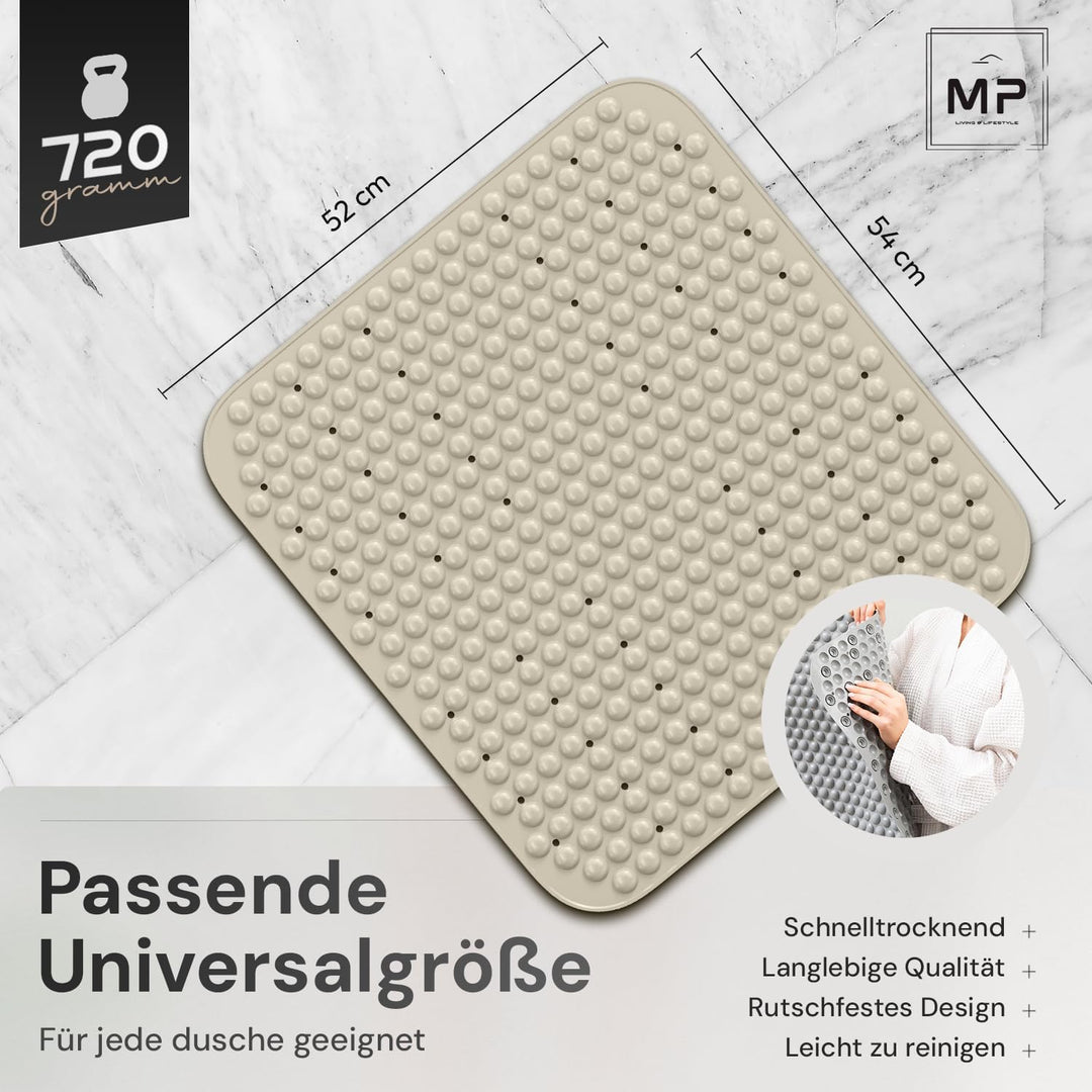 Duschmatte rutschfest 52 x 54 cm mit 2X Klebehaken 100% TPE - Robuste Antirutschmatte für Dusche & B