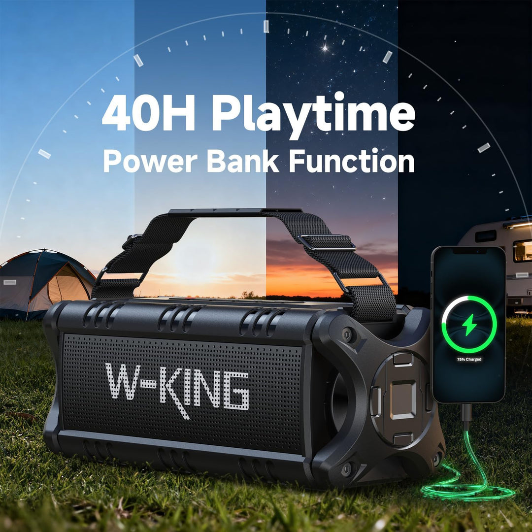W-KING Bluetooth Lautsprecher, 90W Peak Outdoor Lautsprecher,50W RMS Subwoofer, IPX6 Wasserdicht, Tr