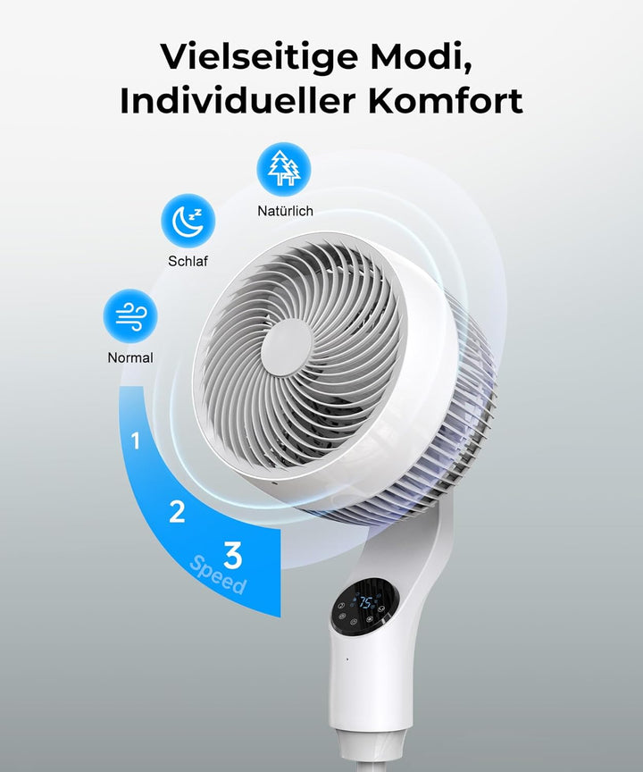 Standventilator Leise, 30M Windentfernung, Oszillierender Ventilator, 1500m³/h Luftvolume, Turbo-Luf