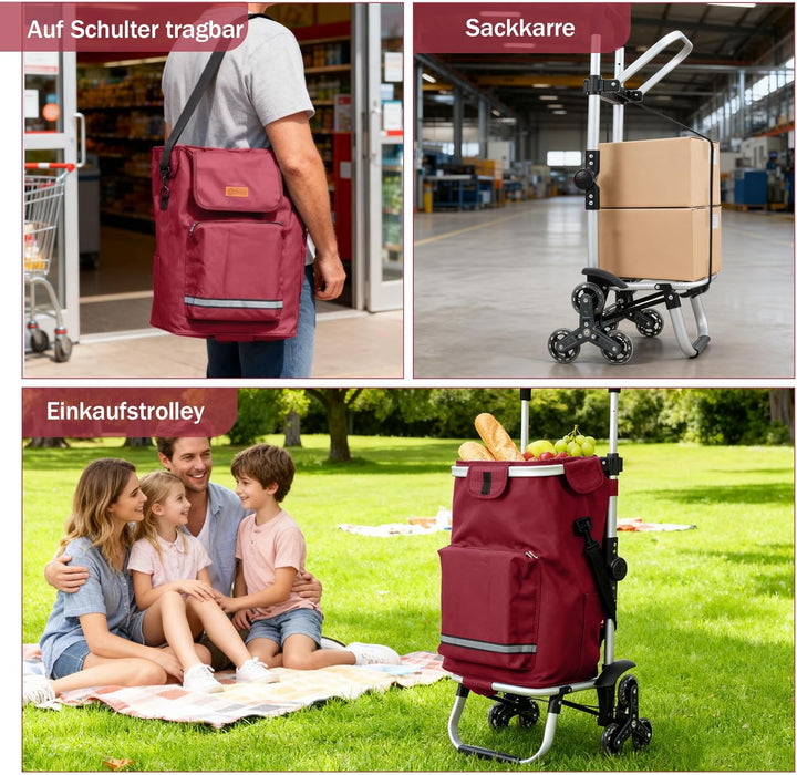 Sekey XXL Einkaufstrolley für Camping, Treppensteiger mit 3 Rädern, klappbarer Transportwagen für Au