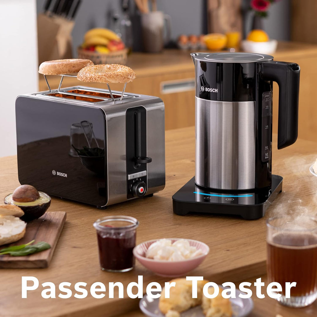 Bosch TWK7203 kabelloser Wasserkocher, Abschaltautomatik, 1,7 L, 2200 W, schwarz & Krups KH442D Cont